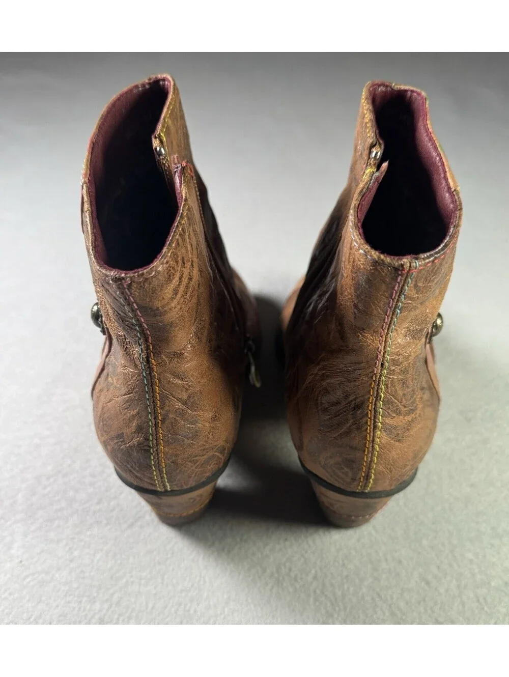L'Artiste Spring Step Waterlily Brown Multi Leather Ankle Boots EU 39 US 8.5 EUC